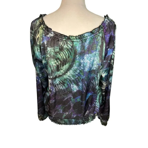 Christopher & Banks Women’s‎ Medium Purple & Blue Multicolored Satin Blouson Top - Picture 3 of 5